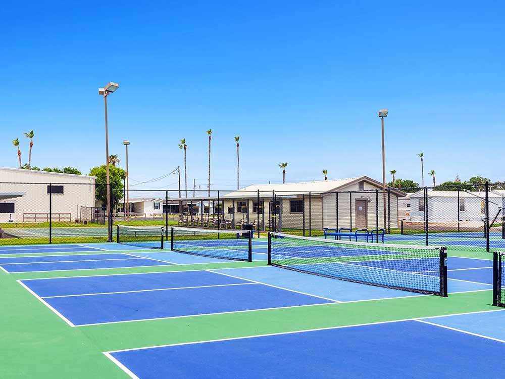 Tennis and pickleball courts at CASA DEL VALLE RV RESORT