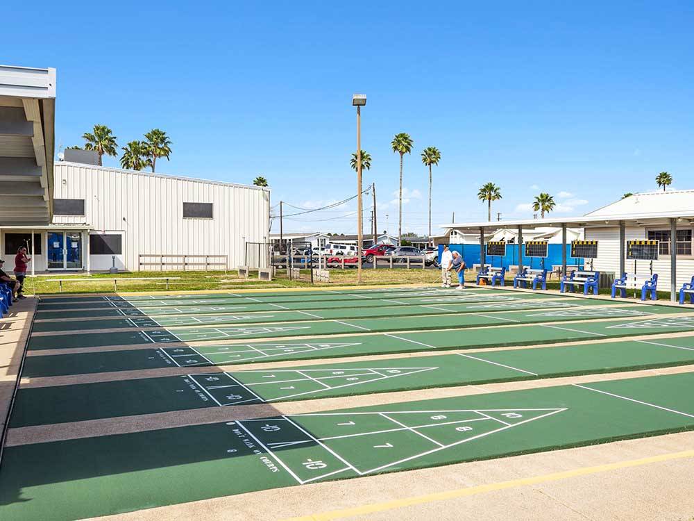 The shuffleboard courts at CASA DEL VALLE RV RESORT