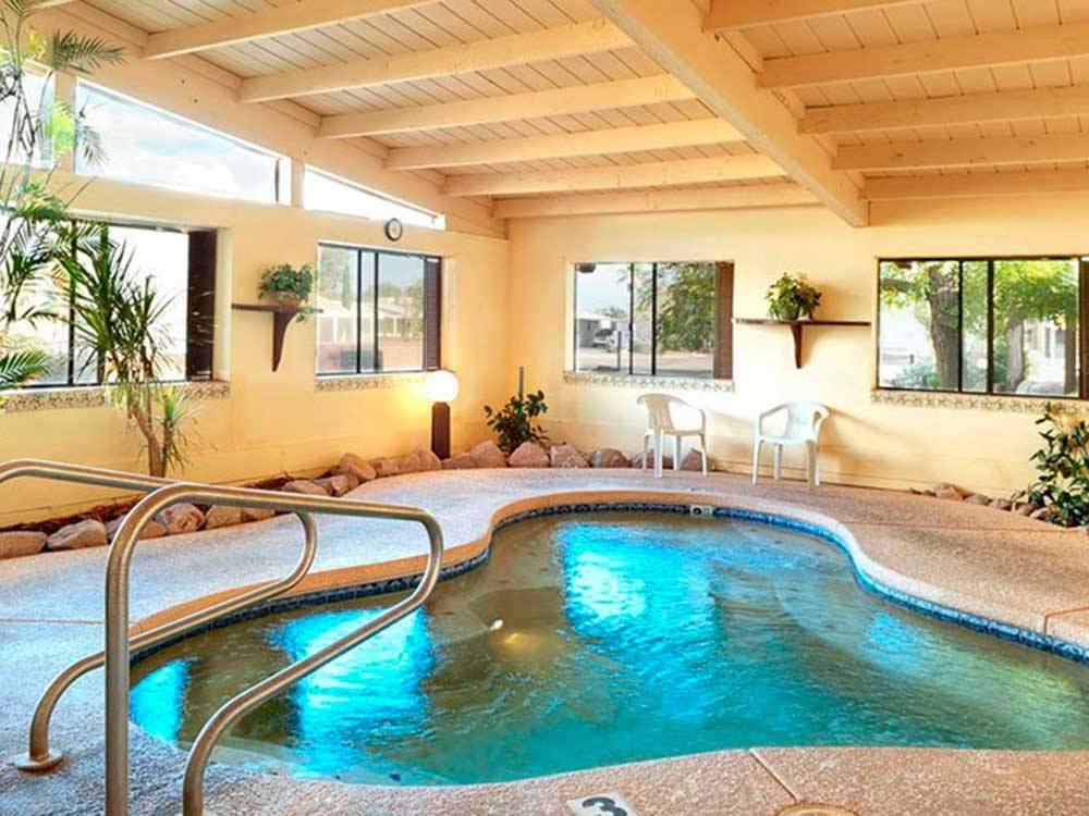 Large indoor heated spa at MISSION VIEW RV RESORT
