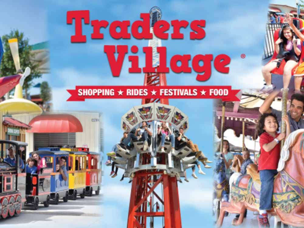 A collage of amusement rides at TRADERS VILLAGE RV PARK