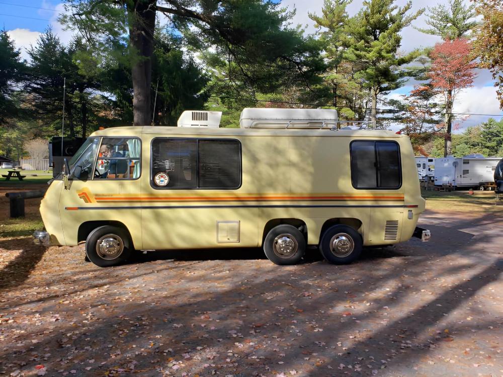 A vintage RV in a site