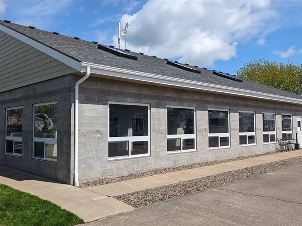 Exterior of the indoor pool building at Blue Ox RV Park