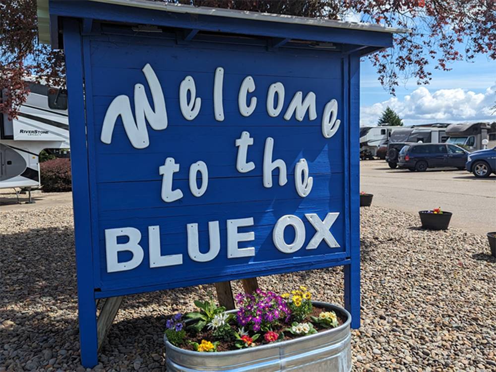 Welcome to the Blue Ox signage at Blue Ox RV Park