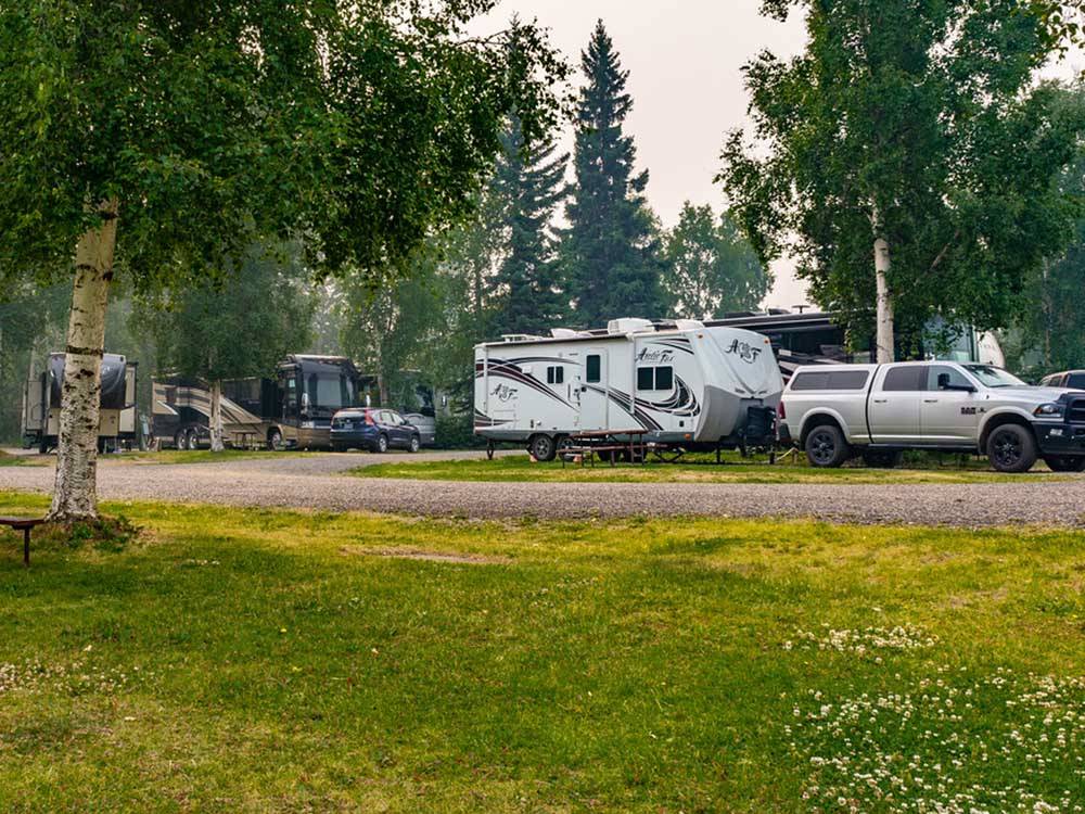 Motorhomes in campsites at RIVER'S EDGE RV PARK & CAMPGROUND