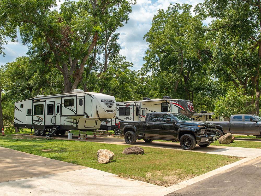Sites with travel trailers and trucks