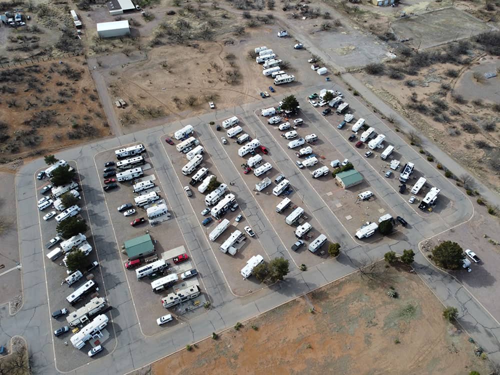 Aerial view of parked RVs