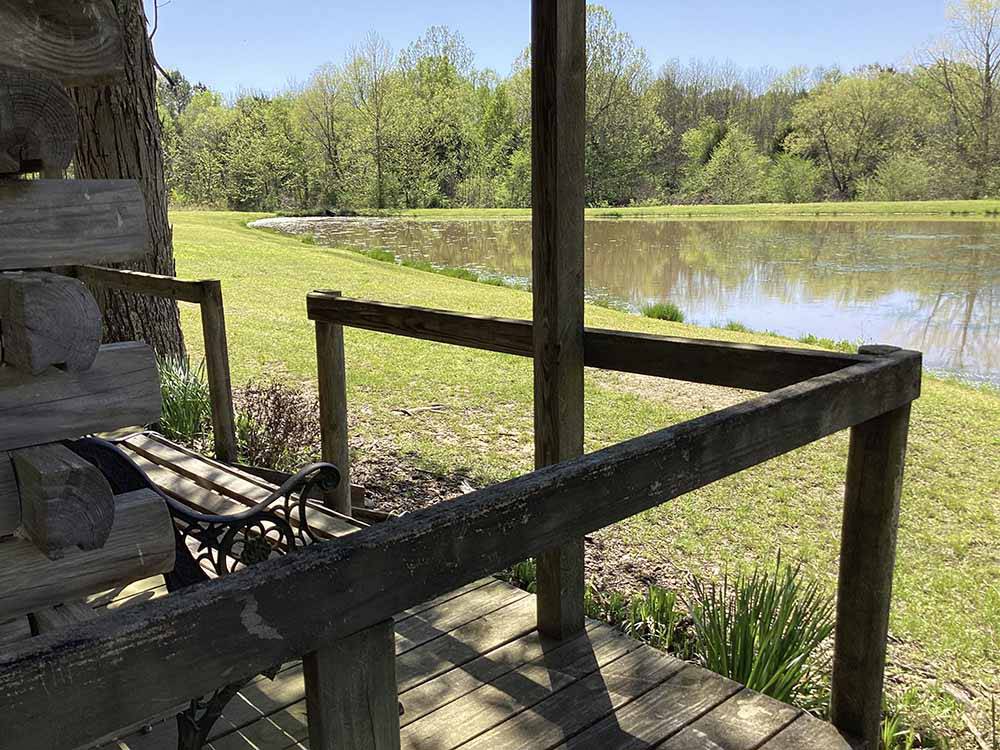 Looking out at the lake from the rental cabin at Natchez Trace RV Park