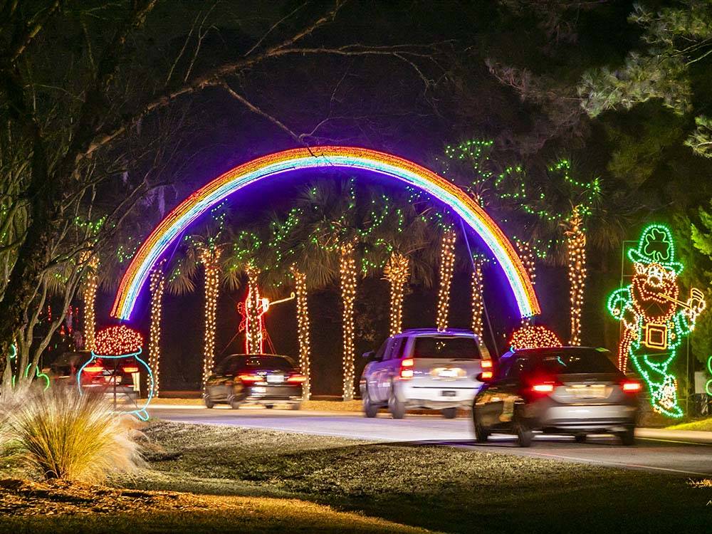 Rainbow arch and decorated palm trees at THE CAMPGROUND AT JAMES ISLAND COUNTY PARK