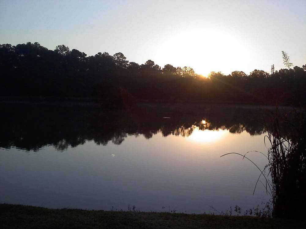 A view of the lake at dusk at OAK PLANTATION CAMPGROUND
