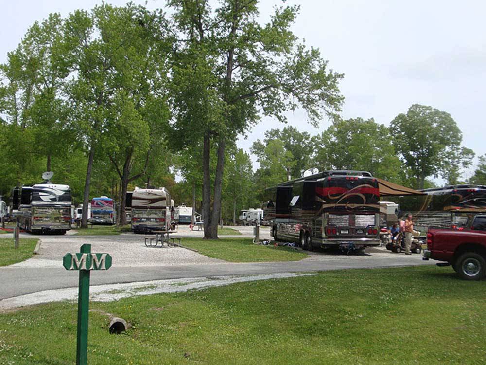 RVs camping in the MM section at OAK PLANTATION CAMPGROUND