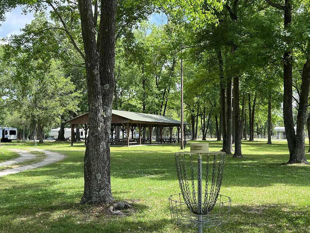 The pavilion and disc golf at OAK PLANTATION CAMPGROUND