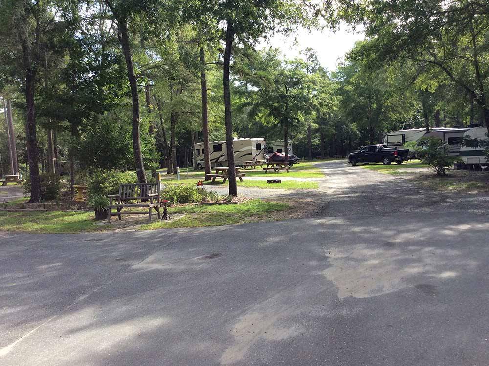 RVs and trailers at campground at FLAT CREEK FAMILY CAMPGROUND