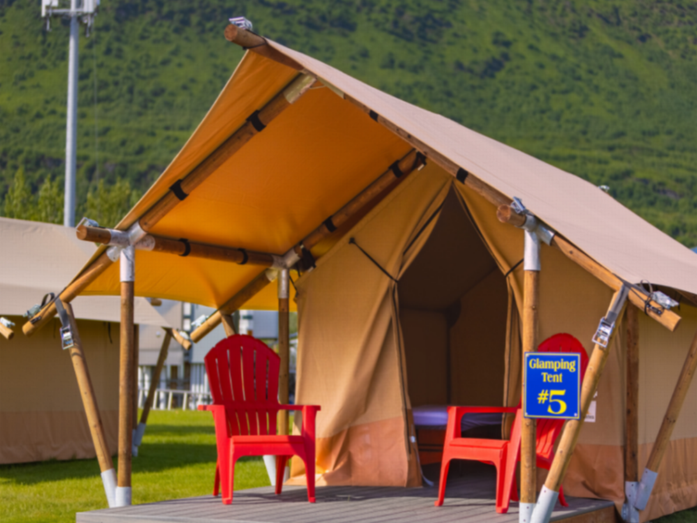 Chairs infront of glamping tent