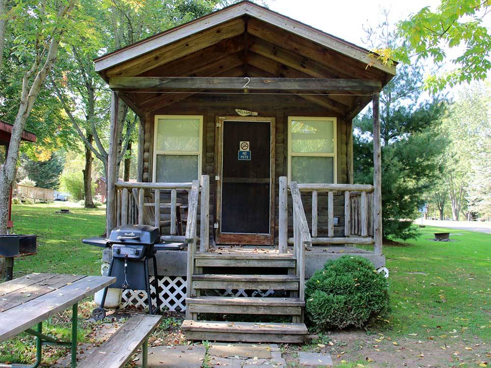 One of the rustic rental cabins at LAKE BLUFF CAMPGROUND