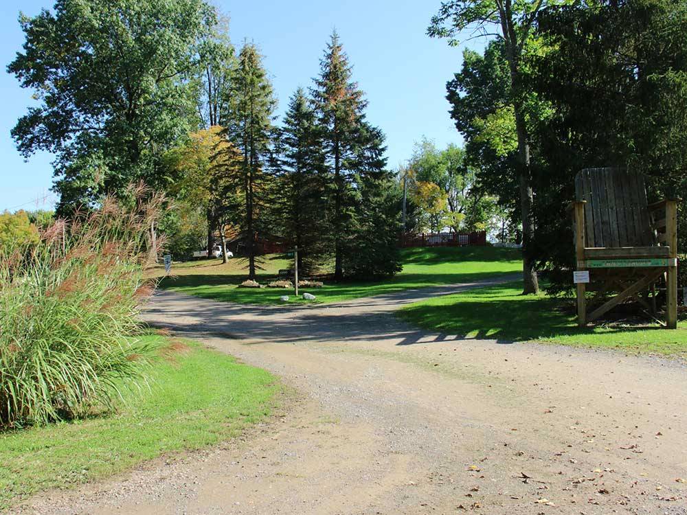 A gravel road going to the RV sites at LAKE BLUFF CAMPGROUND