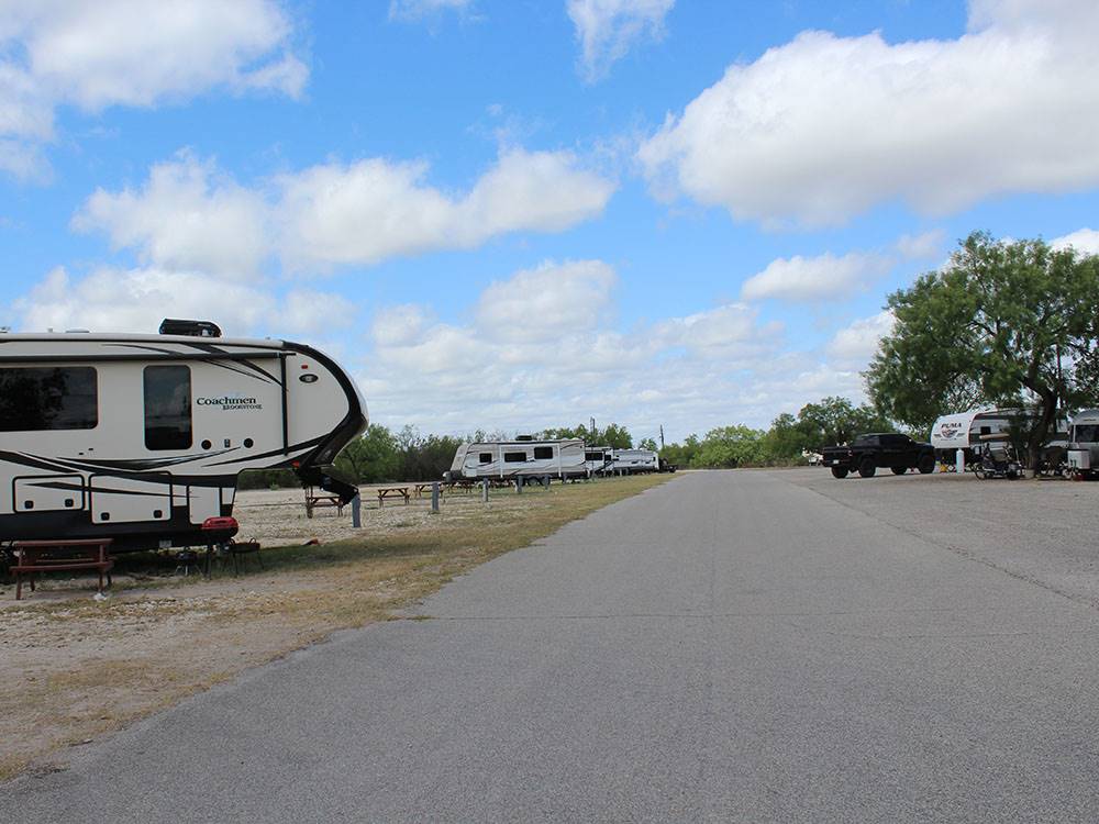 The road between the gravel sites at FORT CLARK SPRINGS RV PARK