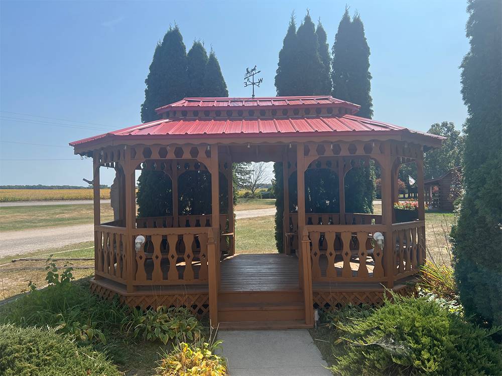 Wood Gazebo at Shipshewana Campground North Park & Amish Log Cabin Lodging