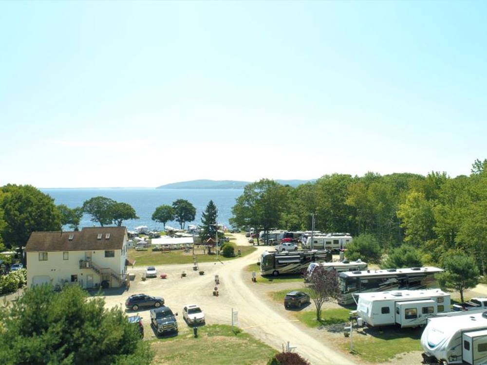 Aerial view of the property and ocean