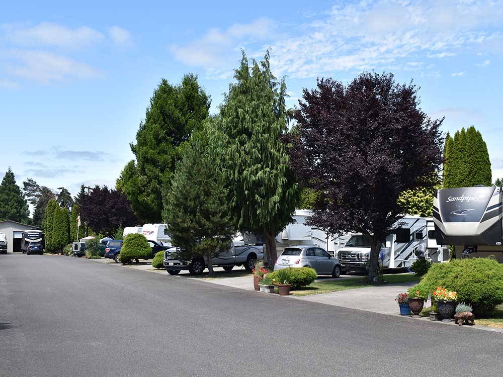 A row of paved RV sites at MIDWAY RV PARK