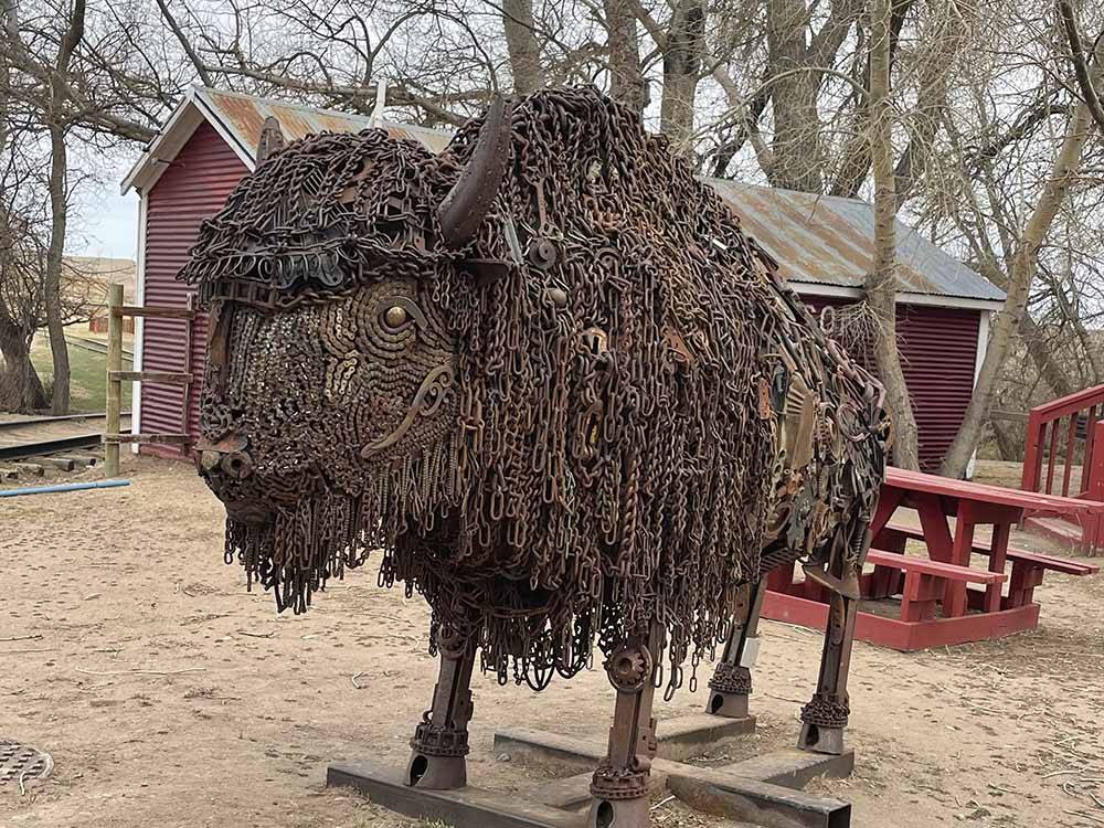 A sculpture of a bison at TERRY BISON RANCH RV PARK