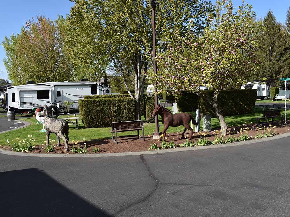 A horse and ram statues at RV RESORT FOUR SEASONS