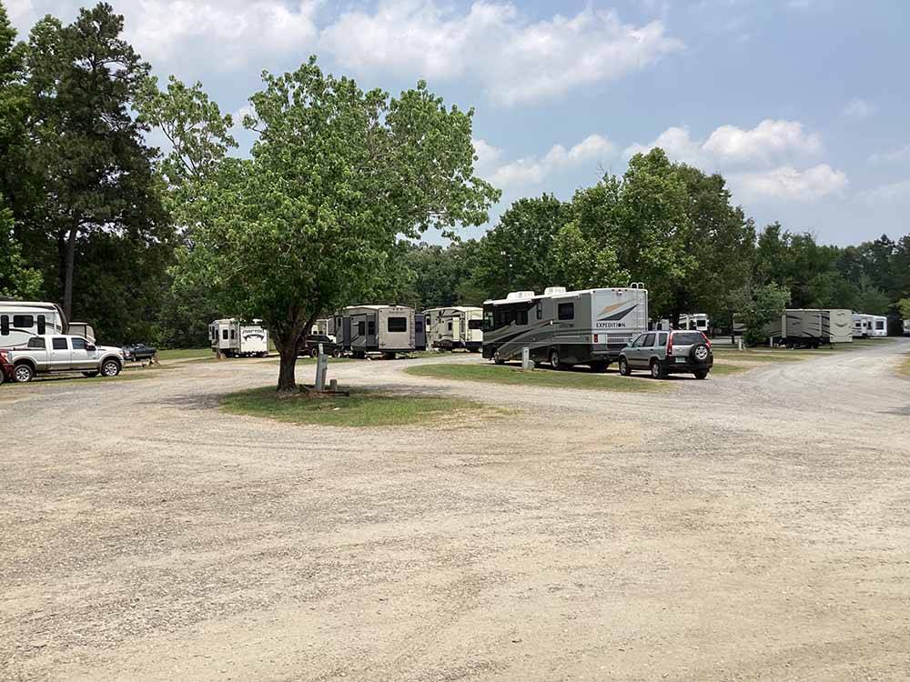 A line of gravel RV sites at NAKATOSH CAMPGROUND