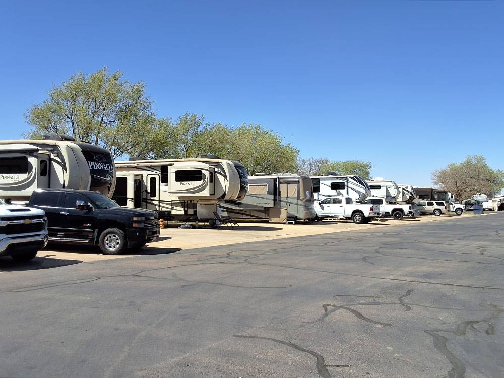 A row of RVs parked in sites