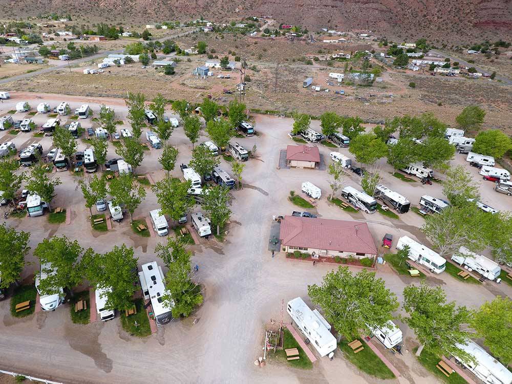 Aerial view over campground at SPANISH TRAIL RV PARK