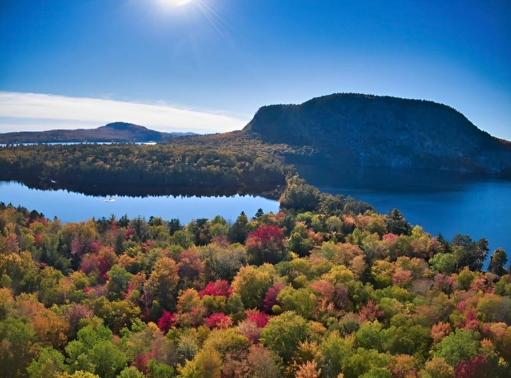 Fall trees with lake view at Spacious Skies Balsam Woods