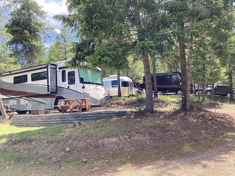 A group of RV sites under trees at MOUNTAIN MEADOW RV PARK & CABINS