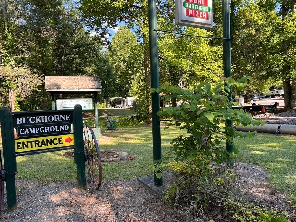 Campground entrance sign at Buckhorne Country Store and Campground