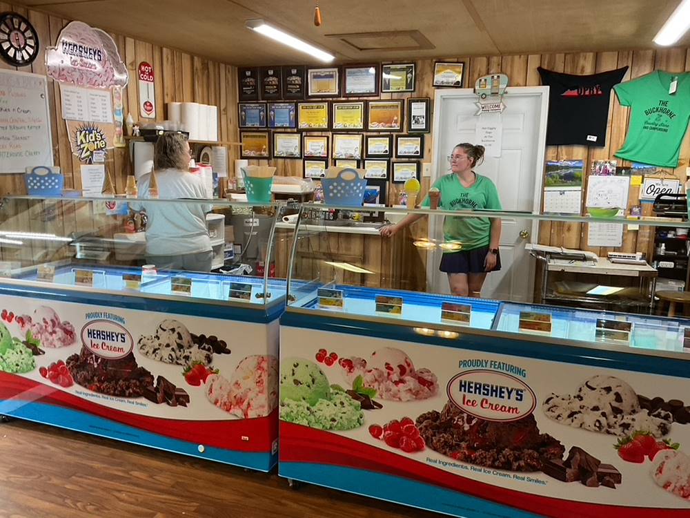 Ice cream counter at Buckhorne Country Store and Campground