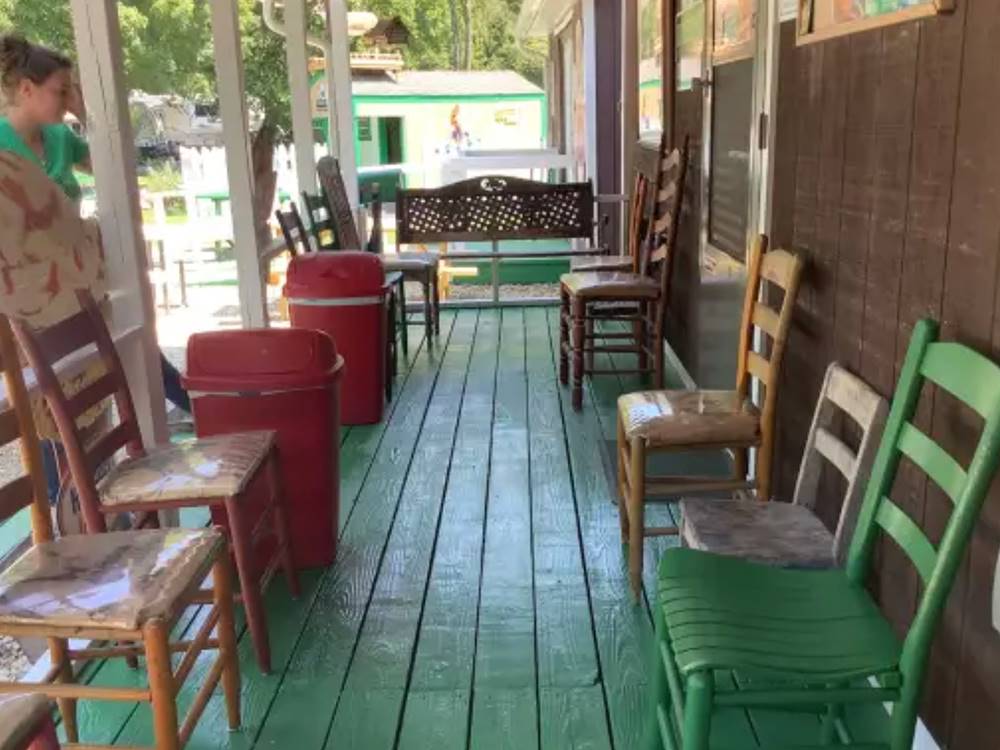 Porch with chairs at Buckhorne Country Store and Campground