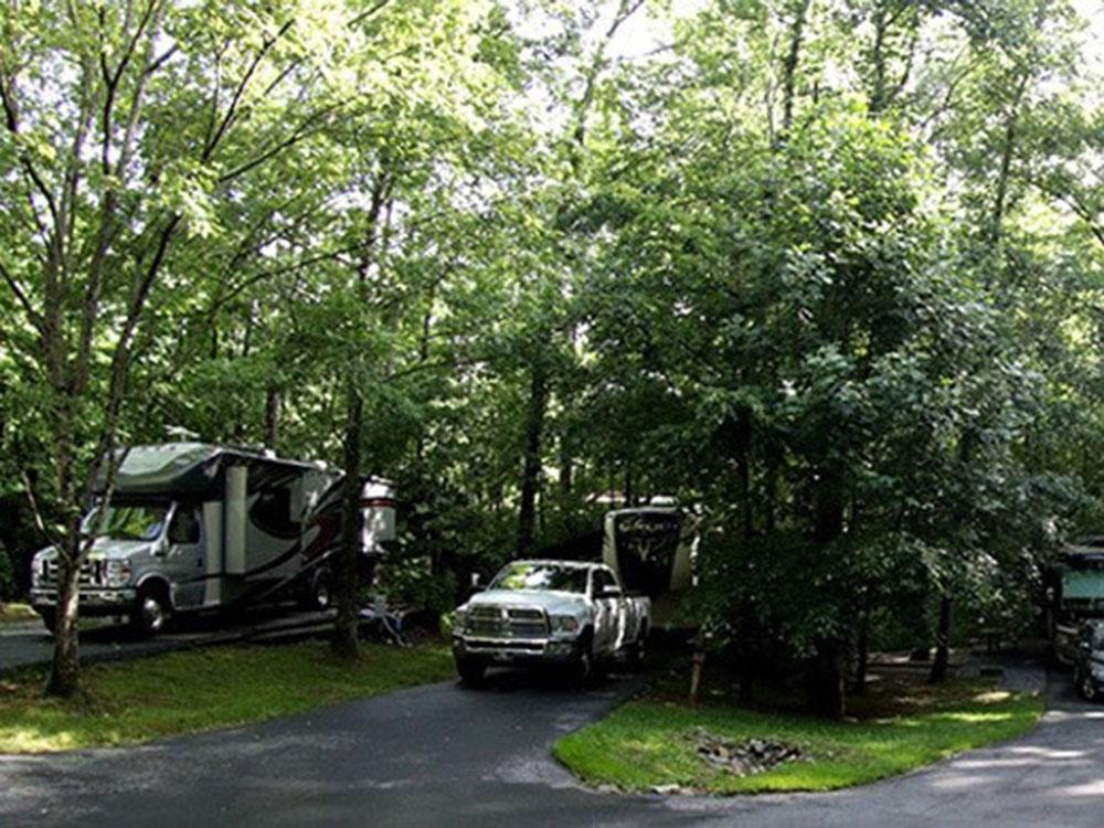A row of the paved RV sites at CREEKWOOD RESORT