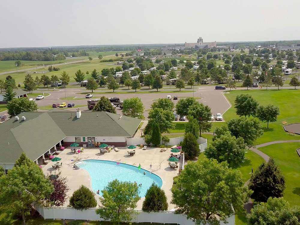 An aerial view of the swimming pool at GRAND HINCKLEY RV RESORT