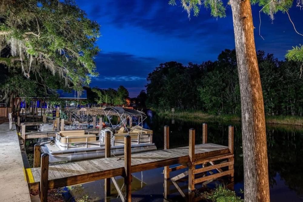 Boats in the dock at night