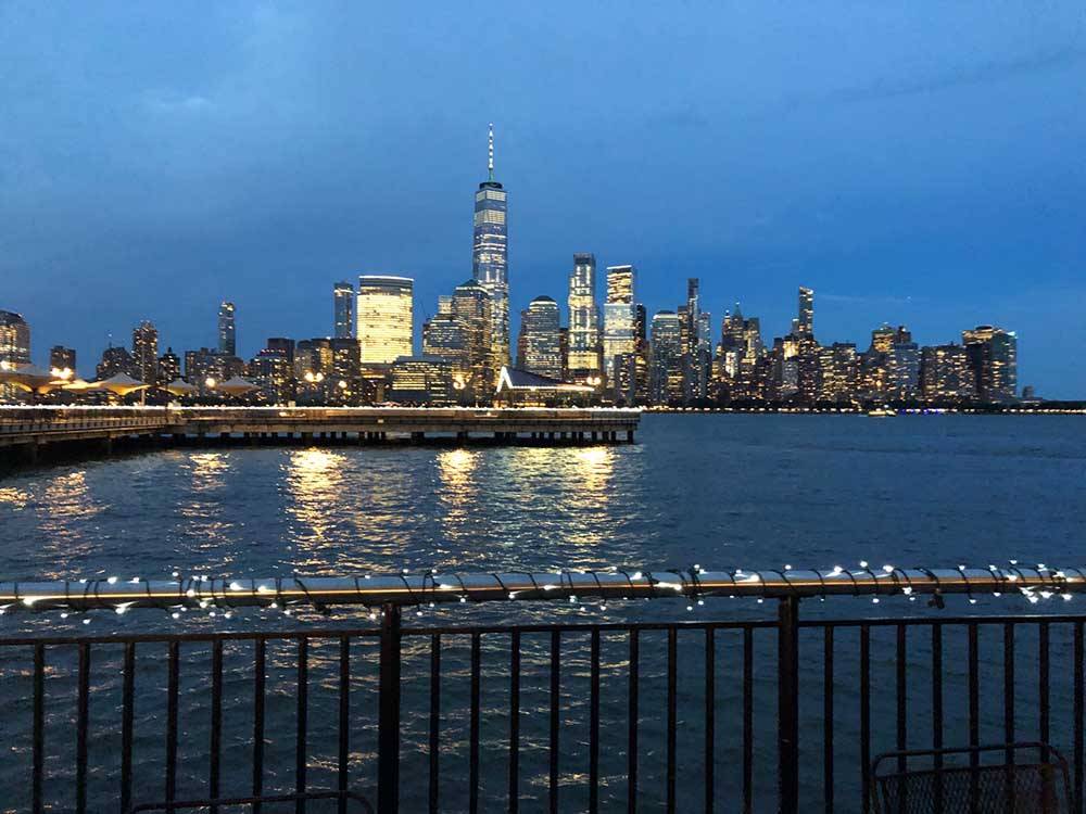 View of NYC skyline over the water at LIBERTY HARBOR MARINA & RV PARK