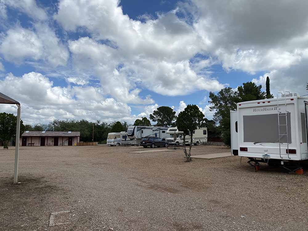 A row of gravel RV sites at STAMPEDE RV PARK