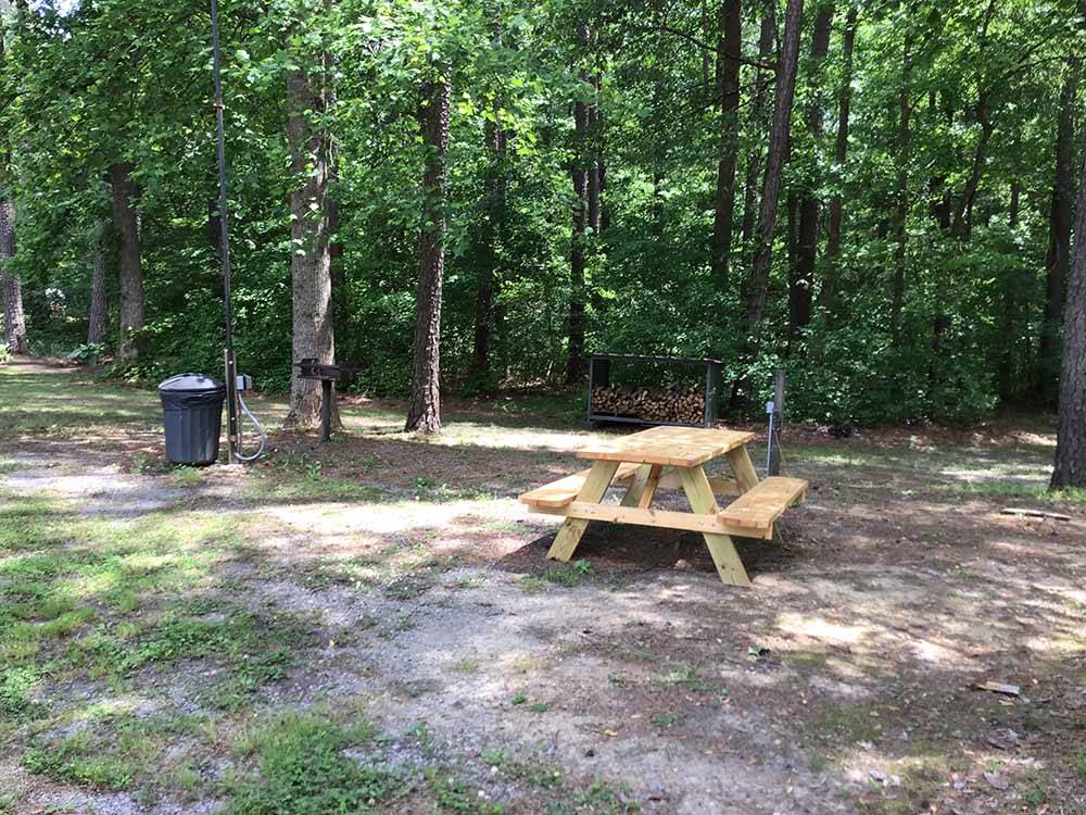 A picnic table at an RV site at CAMPTOWN CAMPGROUND