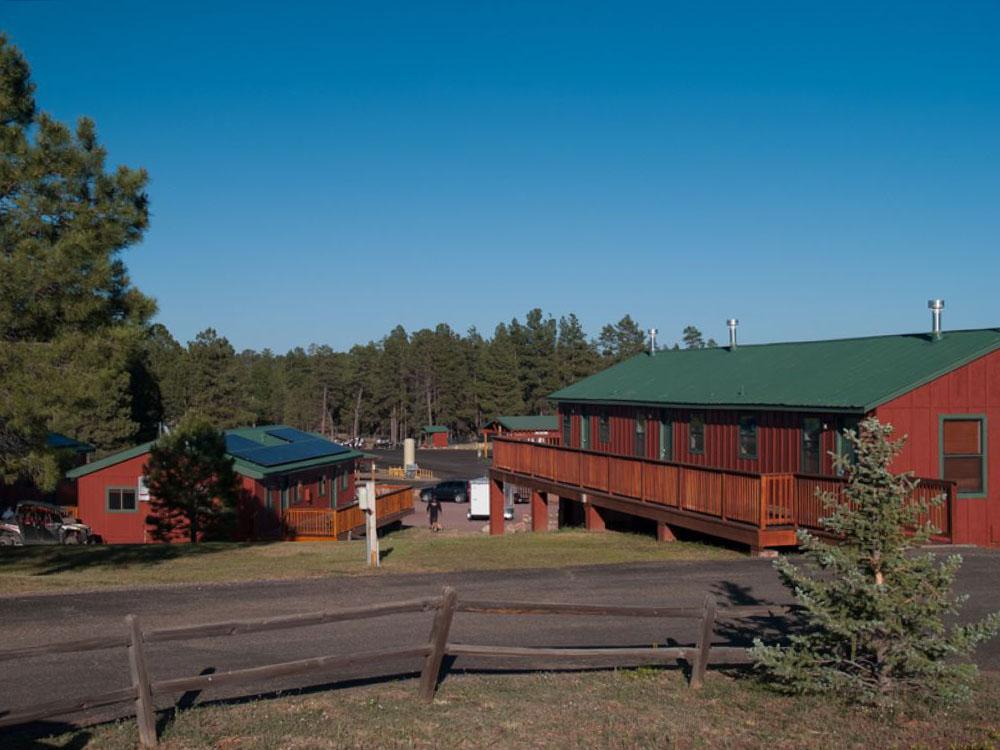 Large red barns at HAPPY JACK LODGE & RV RESORT