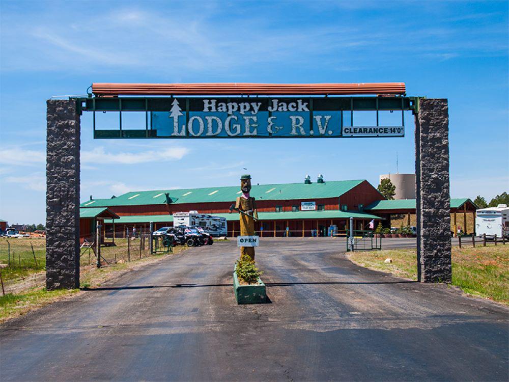 Park entrance sign at HAPPY JACK LODGE & RV RESORT