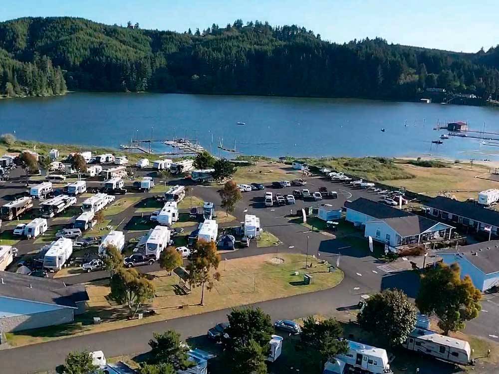Aerial view of RV sites and office at OSPREY POINT RV RESORT