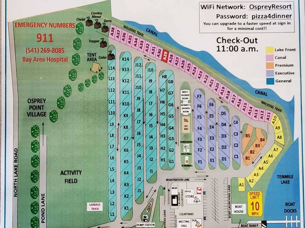 Map of the resort layout at OSPREY POINT RV RESORT