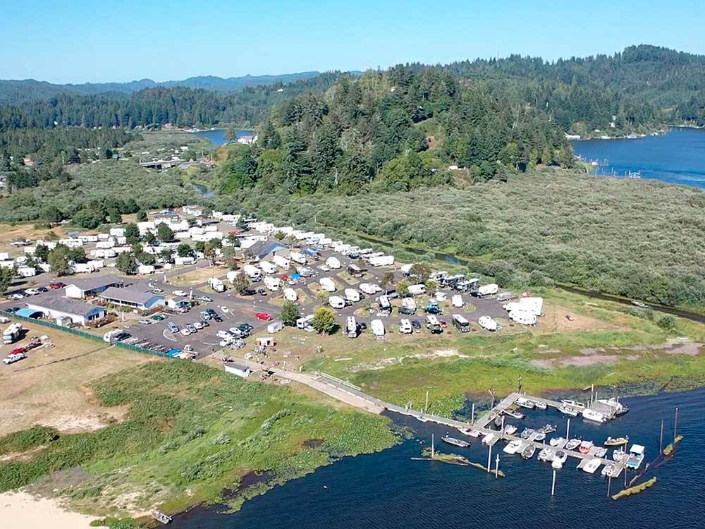 Aerial view of the resort and marina at OSPREY POINT RV RESORT