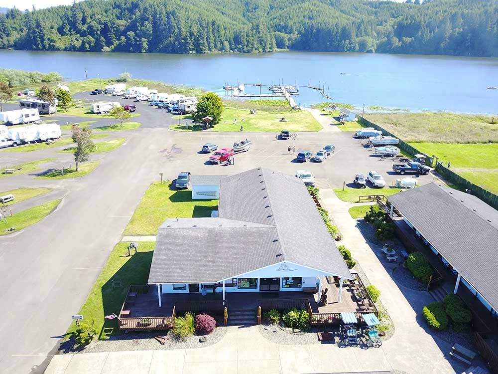 Aerial view of main building and general store at OSPREY POINT RV RESORT