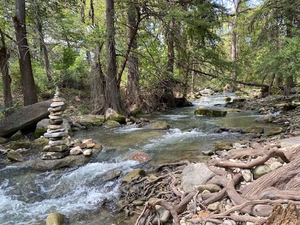 A stack of stones by a stream at HTR TX HILL COUNTRY