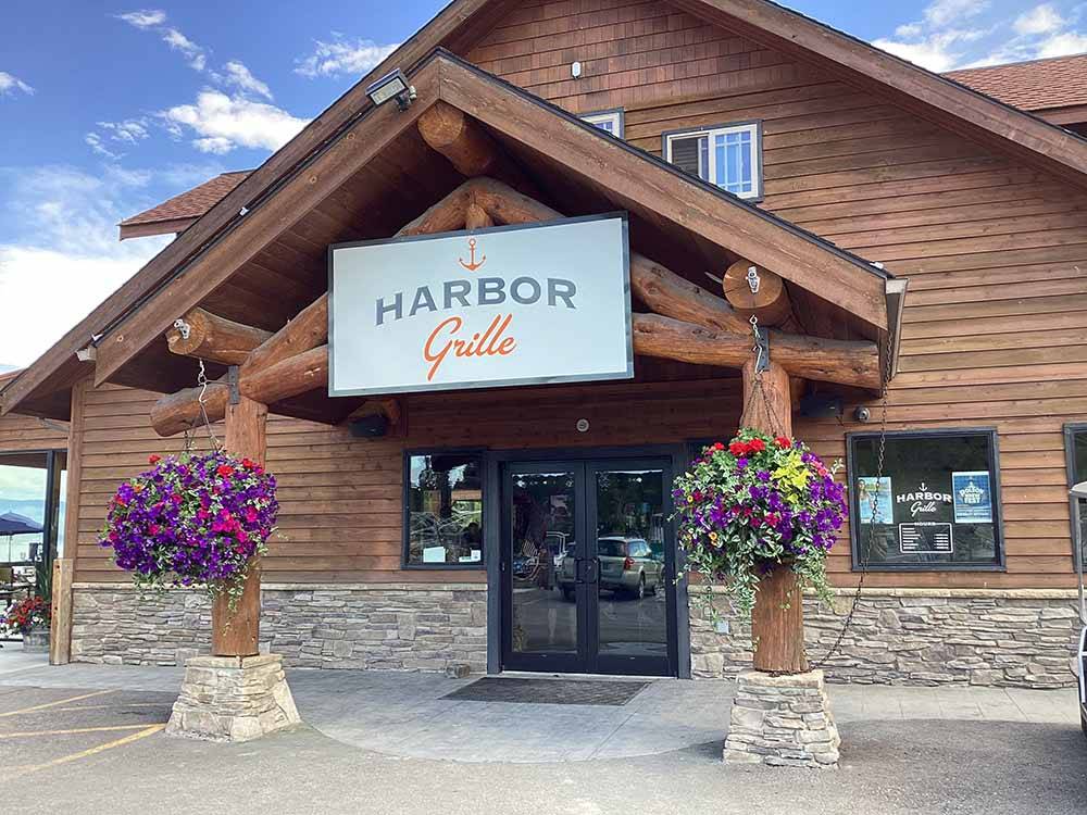 The entrance to the Harbor Grille restaurant at FLATHEAD HARBOR RV, LUXURY CONDOS AND CABINS (FORMERLY EDGEWATER RESORT)