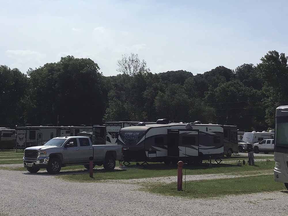 A group of gravel RV sites at COZY C RV CAMPGROUND