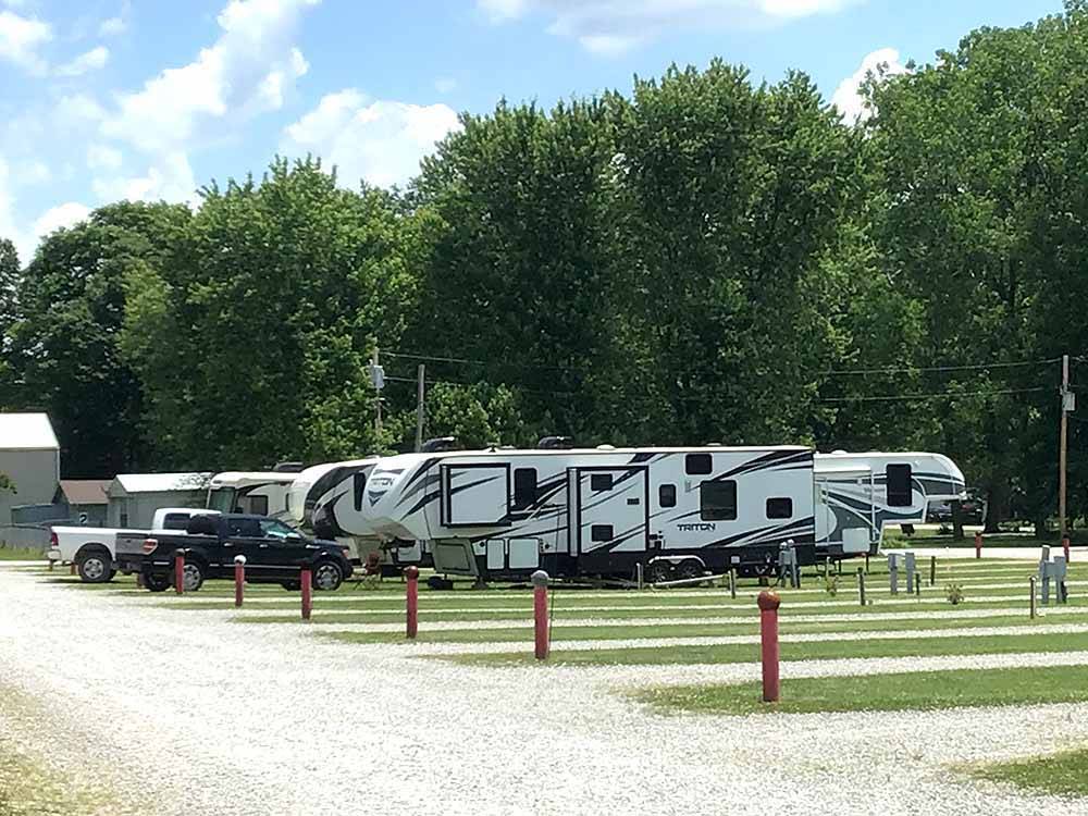 A line of gravel RV sites at COZY C RV CAMPGROUND