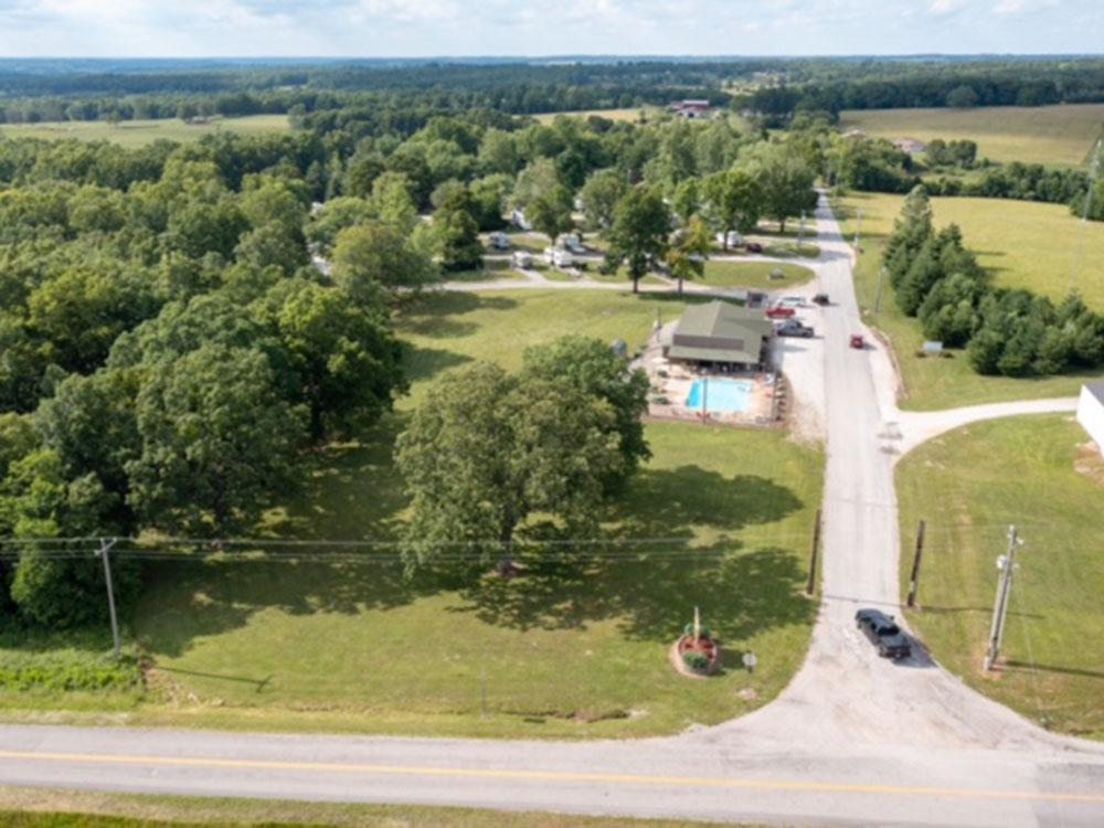 Aerial view of road to enter park at MISSOURI RV PARK